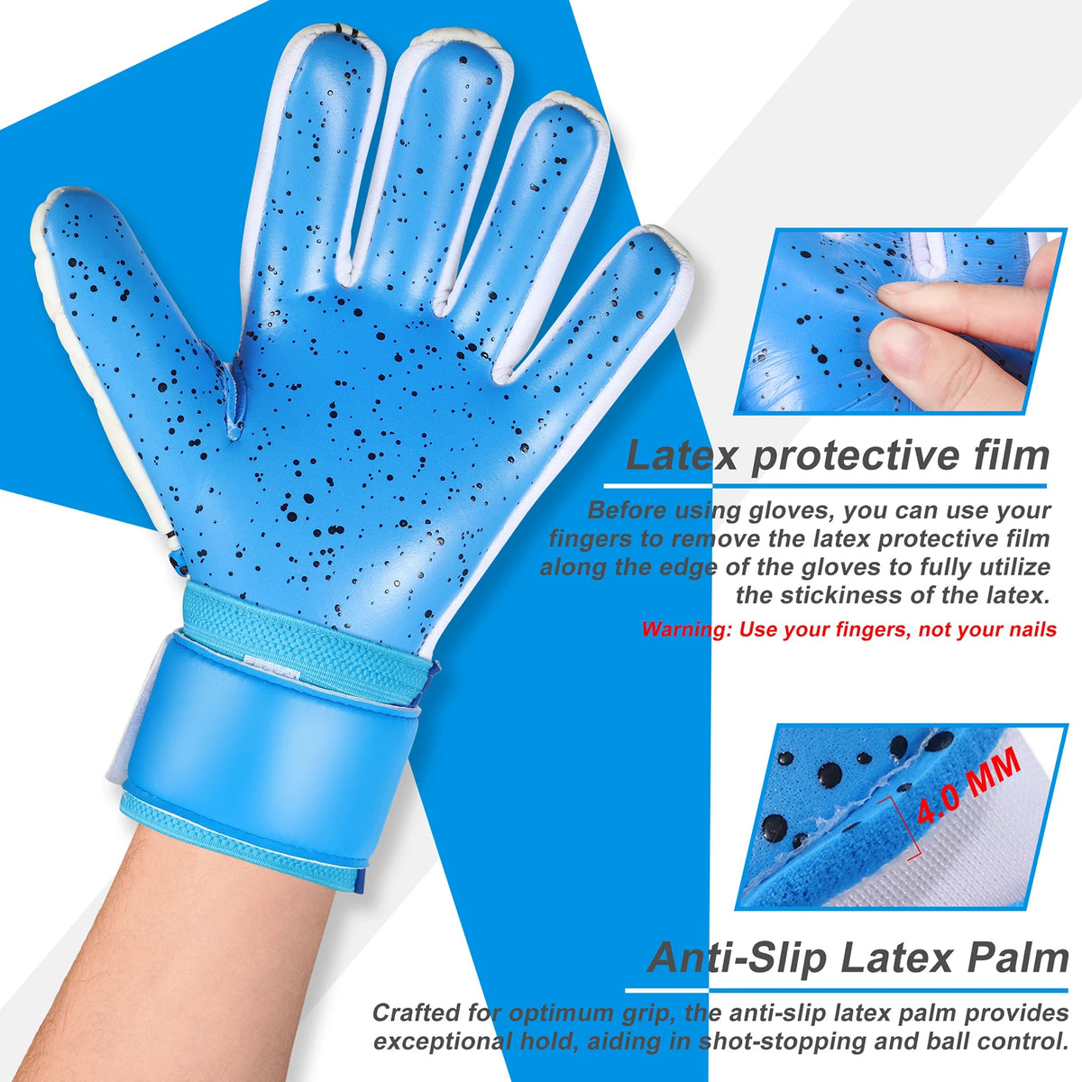 GKHMNEW Soccer Goalkeeper Gloves With Strong Grip Palms for Football Players