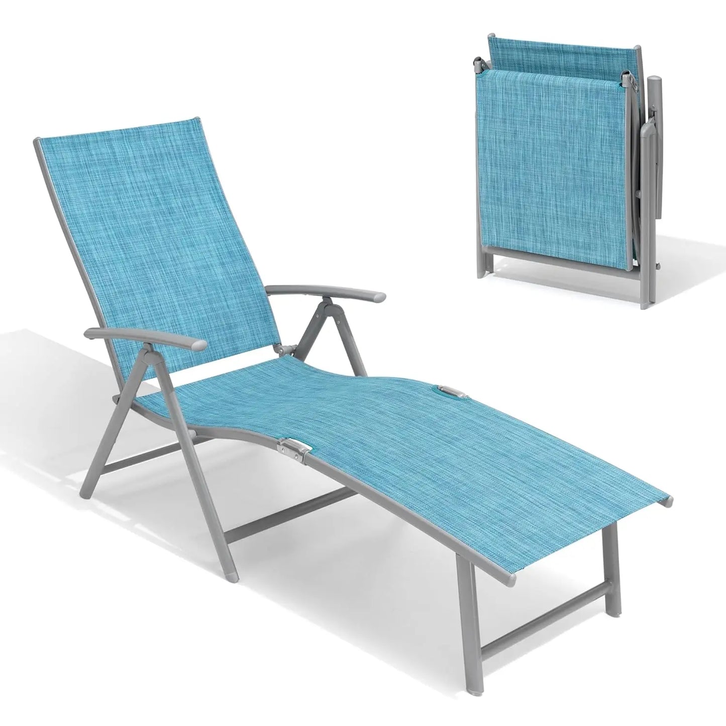 Adjustable 8-Position Aluminum Folding Chaise Lounge Outdoor Chair Set