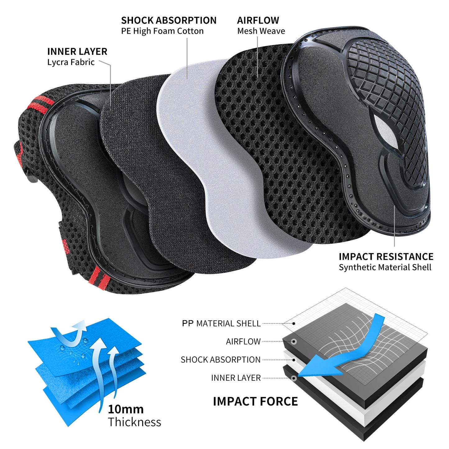 GUDOOK Youth Knee Elbow Pads With Wrist Guards Protective Set