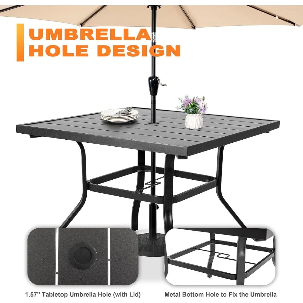 Patio Dining Set With Umbrella Hole And Iron Table