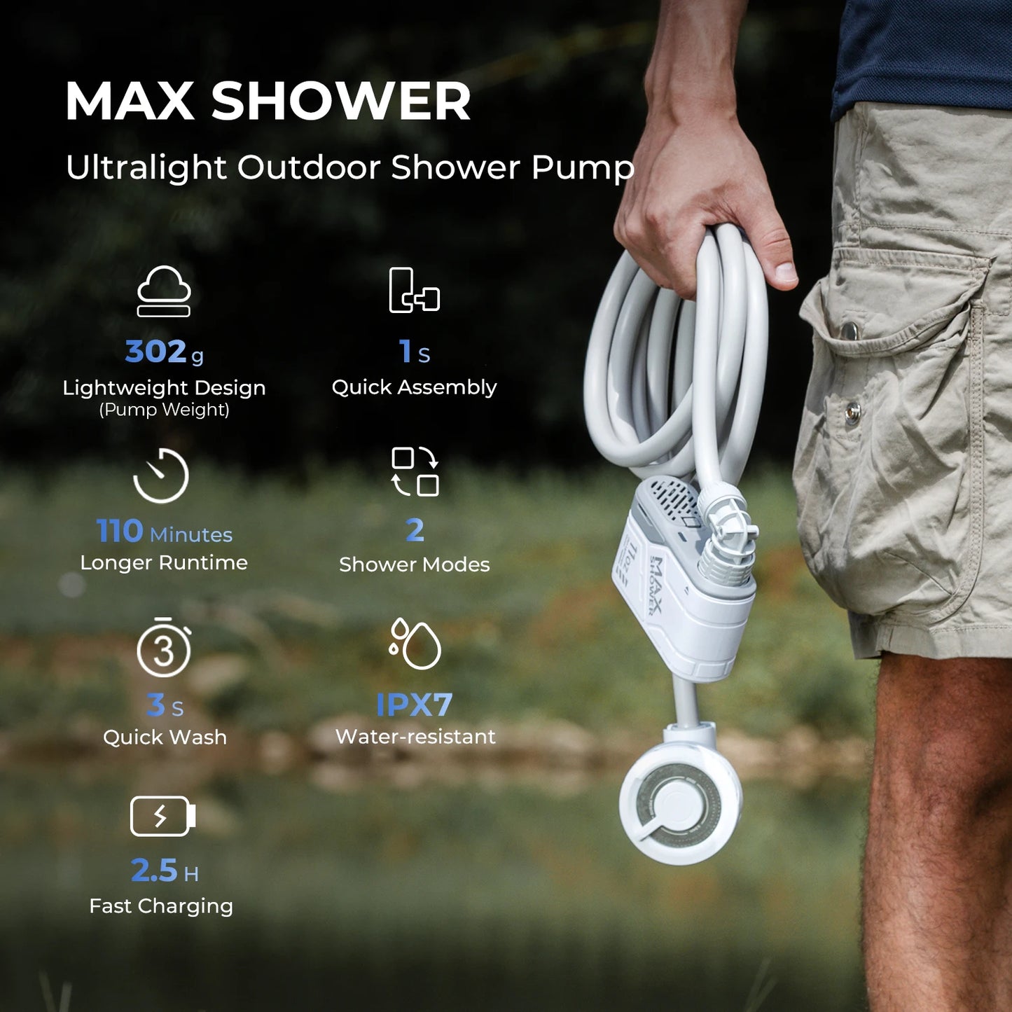 Flextailgear Portable Outdoor Camping Shower Pump IPX7 Waterproof