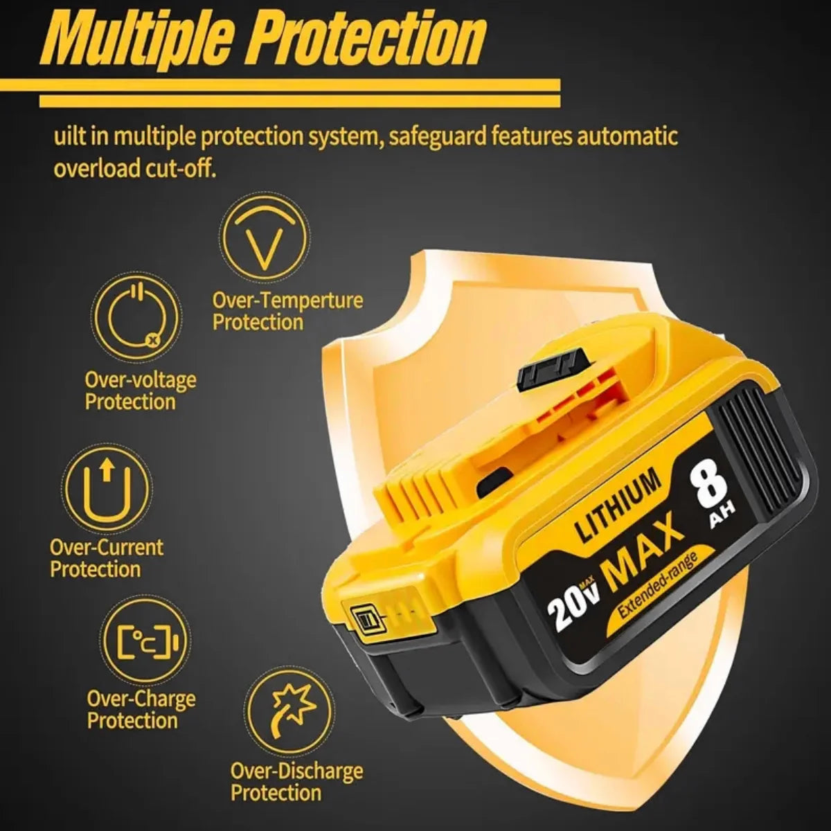 Blawhi 8.0Ah 20V Lithium Battery For Dewalt Cordless Tools