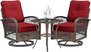 Outdoor Swivel Rocker Patio Set With Wicker Chairs And Cushions