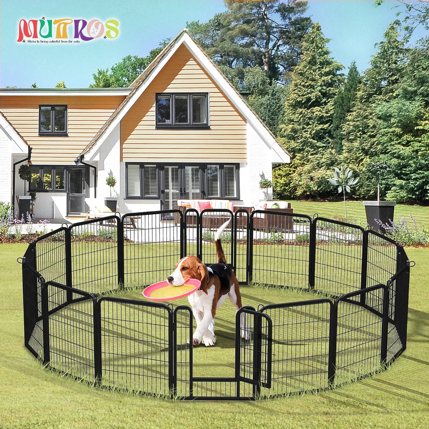 Foldable Metal Dog Playpen With Door For Indoor Outdoor Use