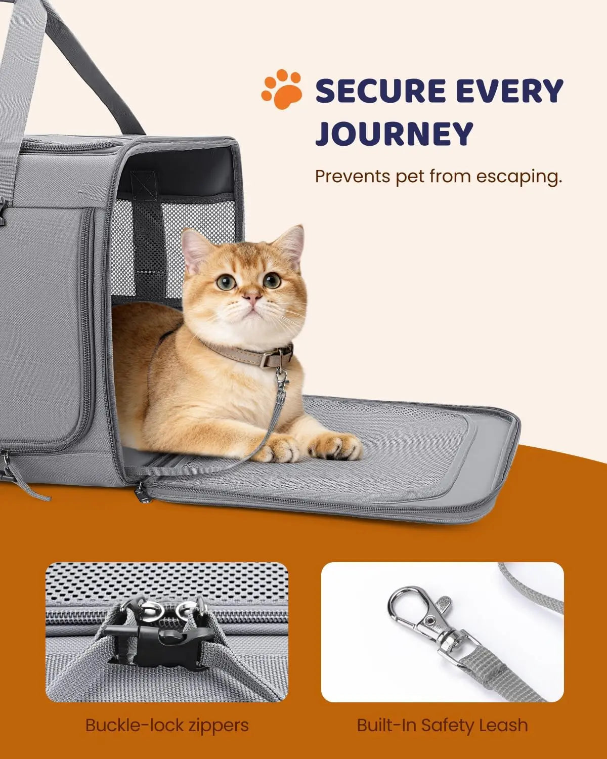 Cat Carrier With Litter Box Expandable Dual Compartment For Two Cats