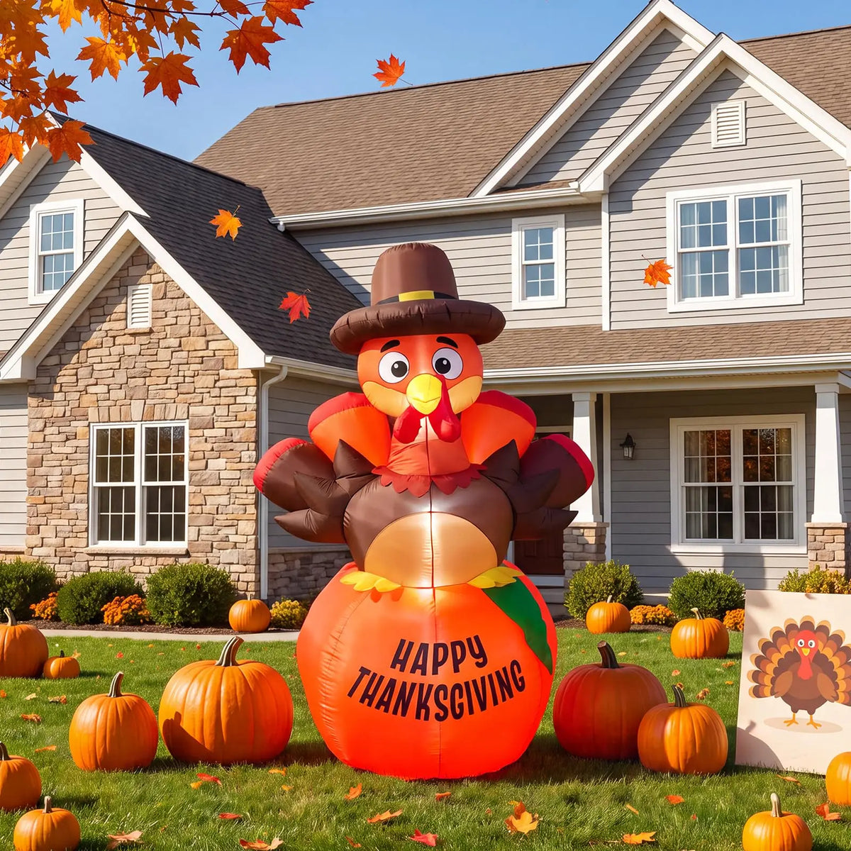 Thanksgiving Halloween Inflatable Turkey And Pumpkin LED Outdoor Yard Decoration