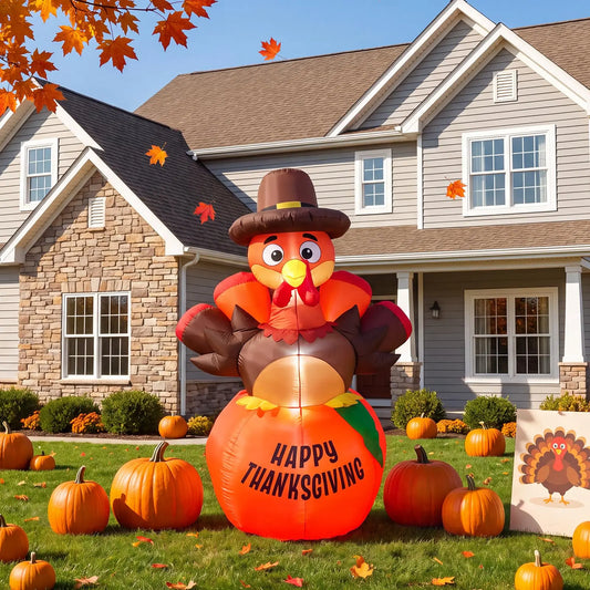 Thanksgiving Halloween Inflatable Turkey And Pumpkin LED Outdoor Yard Decoration