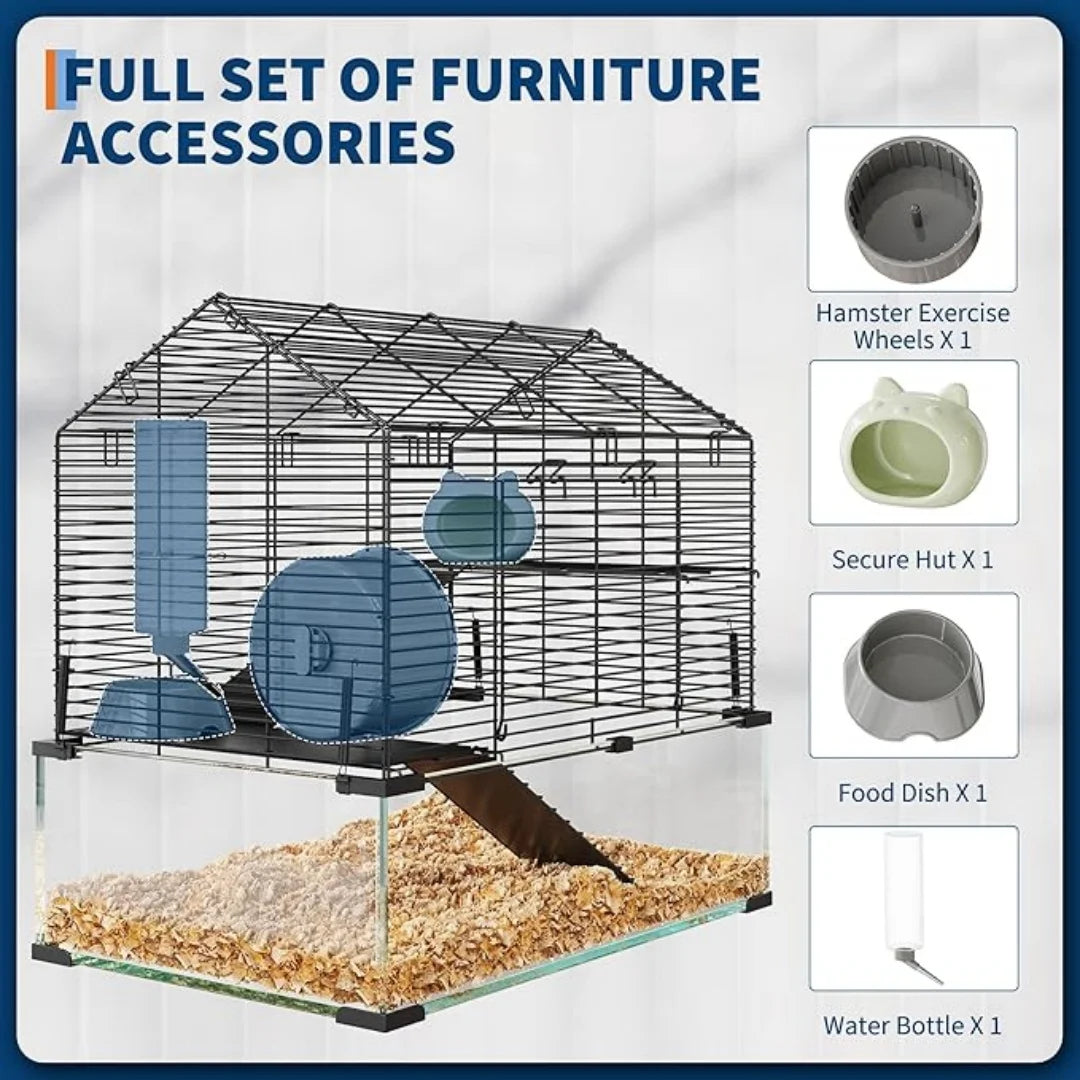 HiMISS Three Tier Hamster Enclosure With Glass Panels For Small Pets
