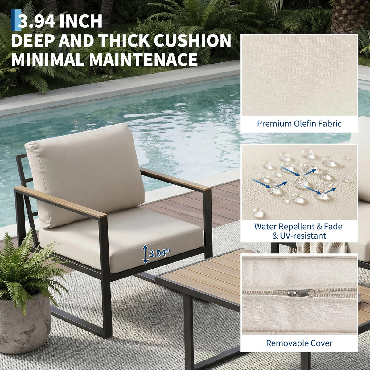 HobbyLane Modern 4 Piece Outdoor Patio Furniture Set With Table