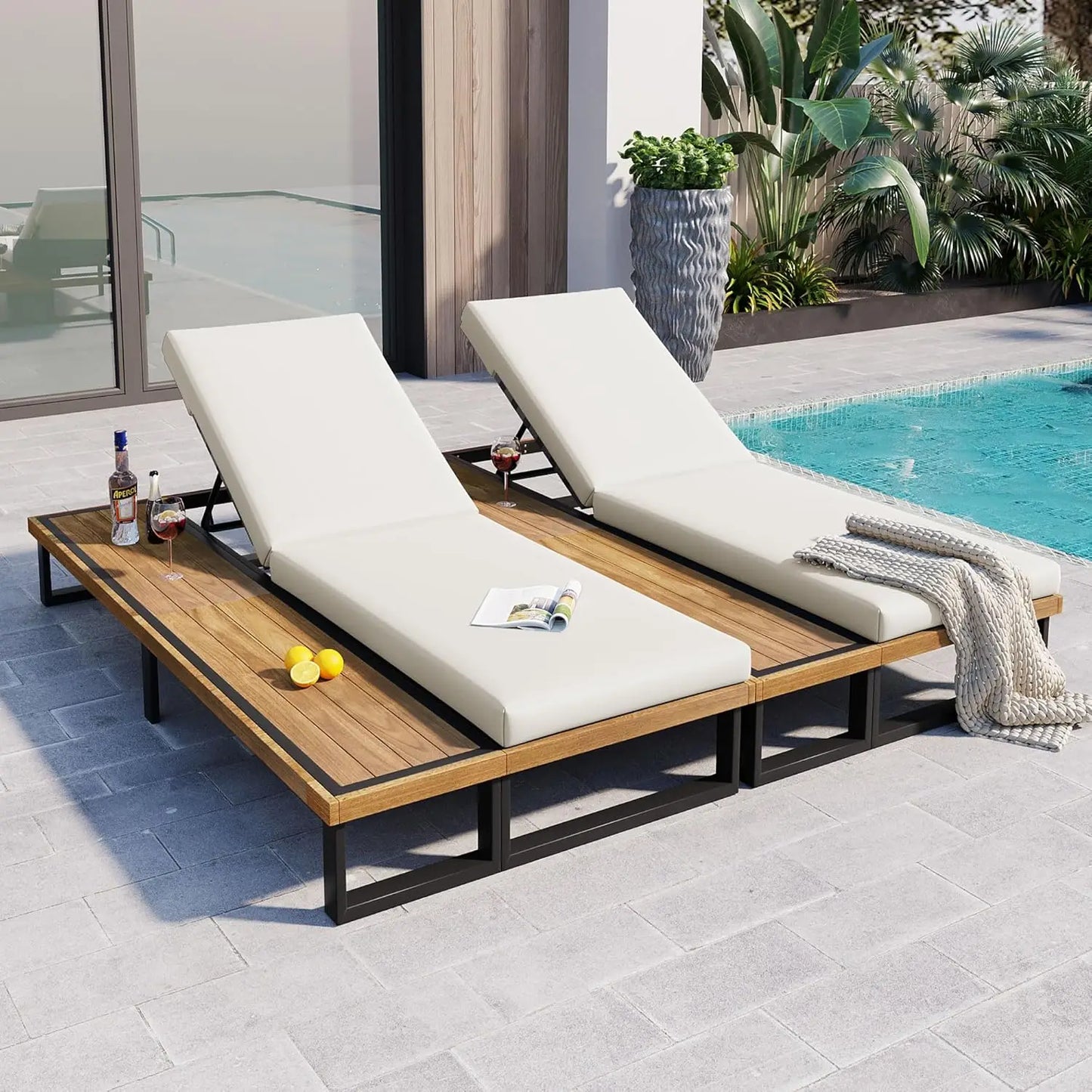 Five-Position Adjustable Outdoor Chaise Lounge Set With Table