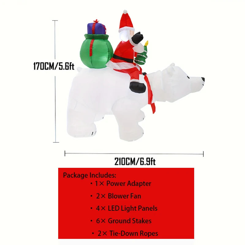 LED Inflatable Santa Riding Polar Bear With Shaking Head Decor