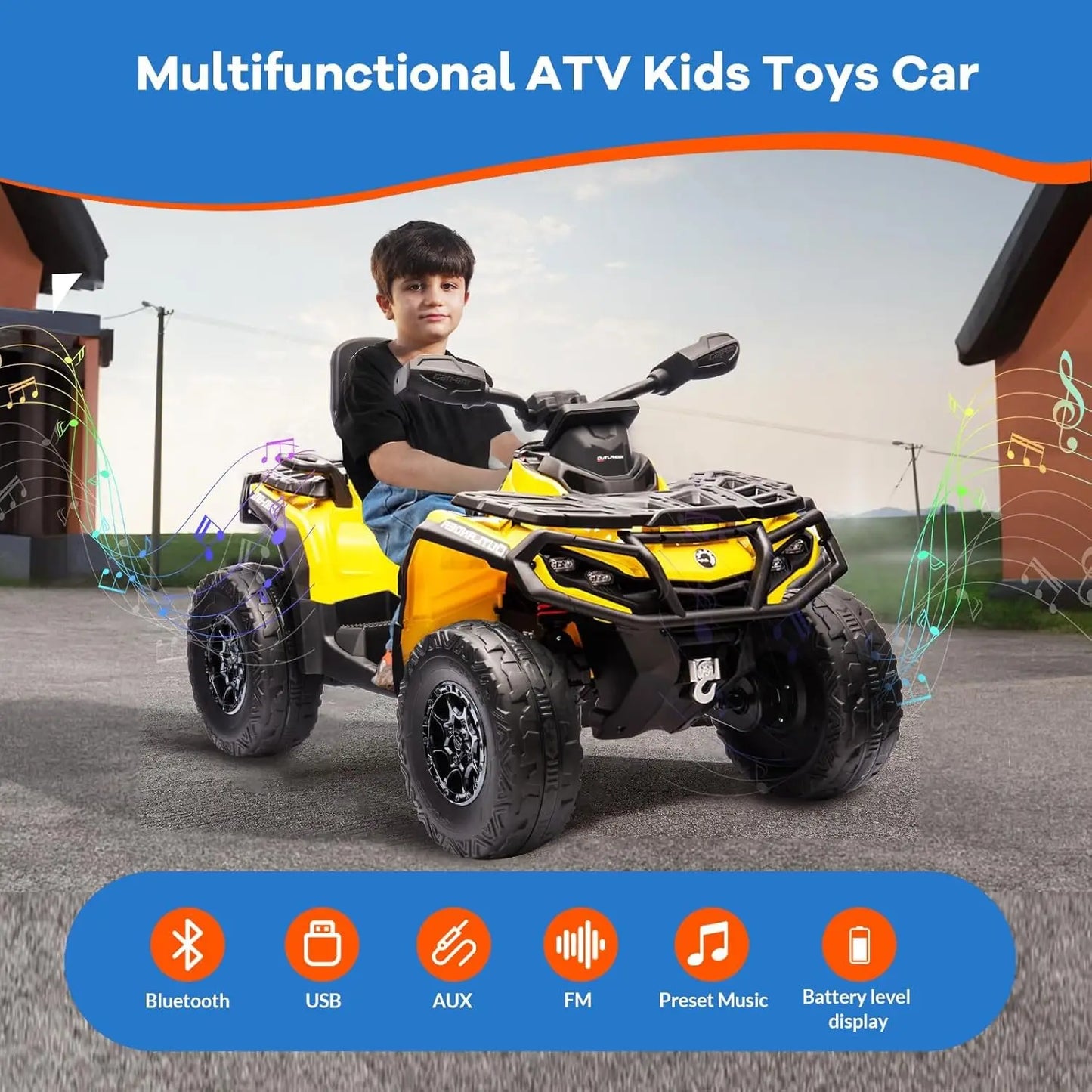 HiMISS 24V 4WD Kids Ride ATV With Leather Seats Bluetooth