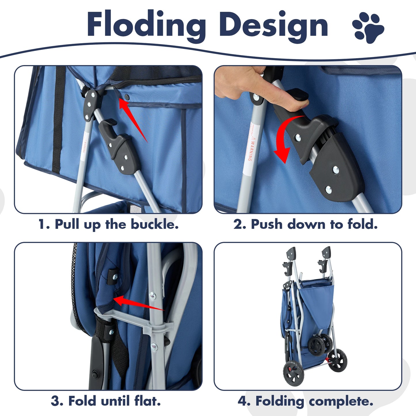 Foldable Three Wheel Pet Stroller For Small Dogs And Cats With Mesh Windows
