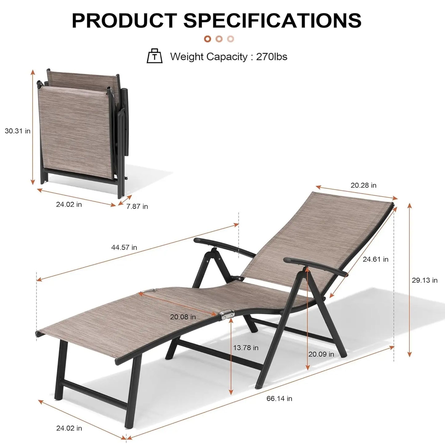 Adjustable 8-Position Aluminum Folding Chaise Lounge Outdoor Chair Set