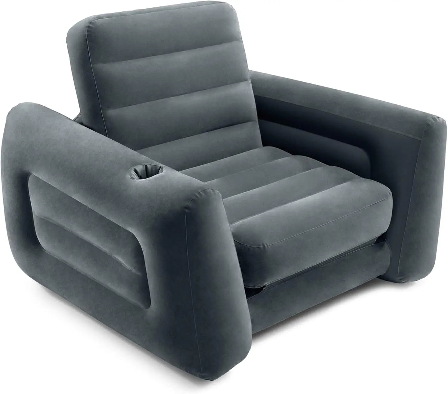Inflatable Pull-Out Chair With Cupholder And Velvety Surface 2-In-1 Valve
