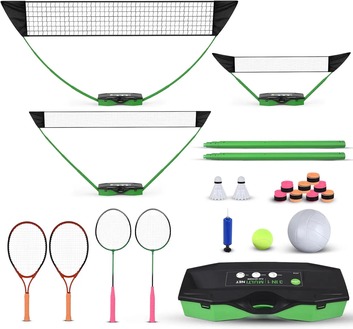3 In 1 Outdoor Sports Set With Volleyball Badminton And Tennis Nets