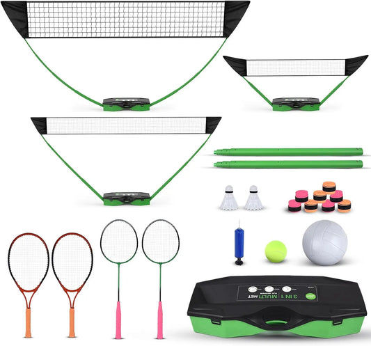 3 In 1 Outdoor Sports Set With Volleyball Badminton And Tennis Nets