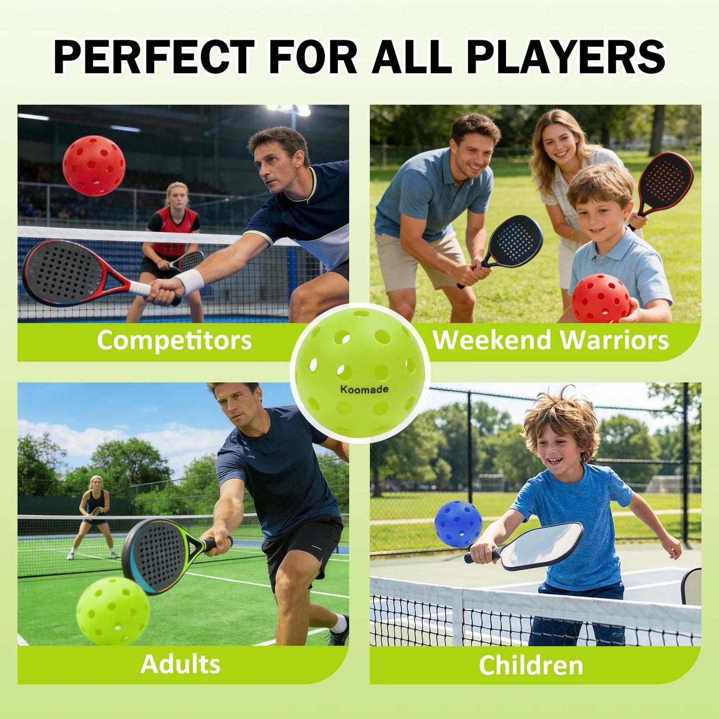 40-Hole Outdoor Pickleballs All Weather 8 or 16 Pack