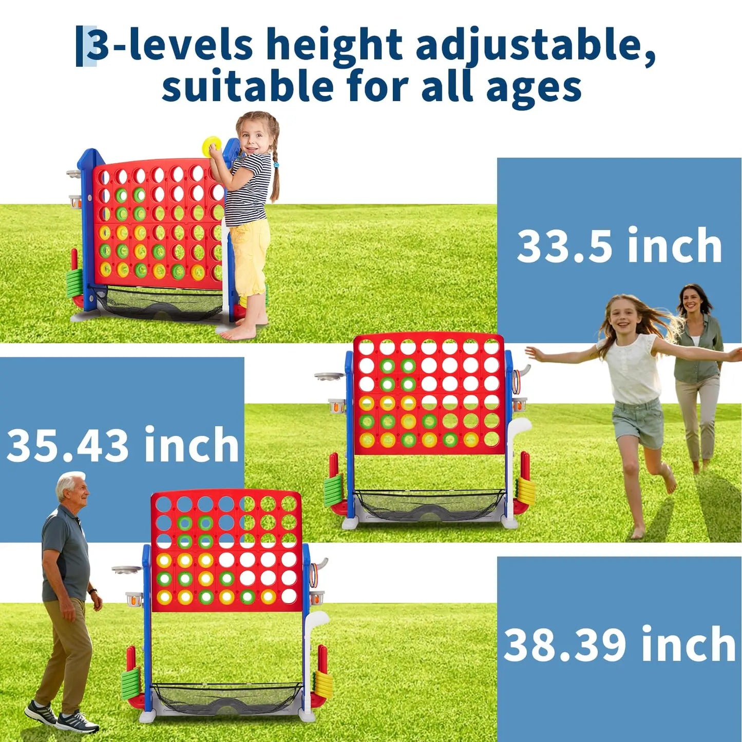 HiMISS Giant 4 In A Row 4 In 1 Yard Game Set With Basketball Hoop Ring Toss