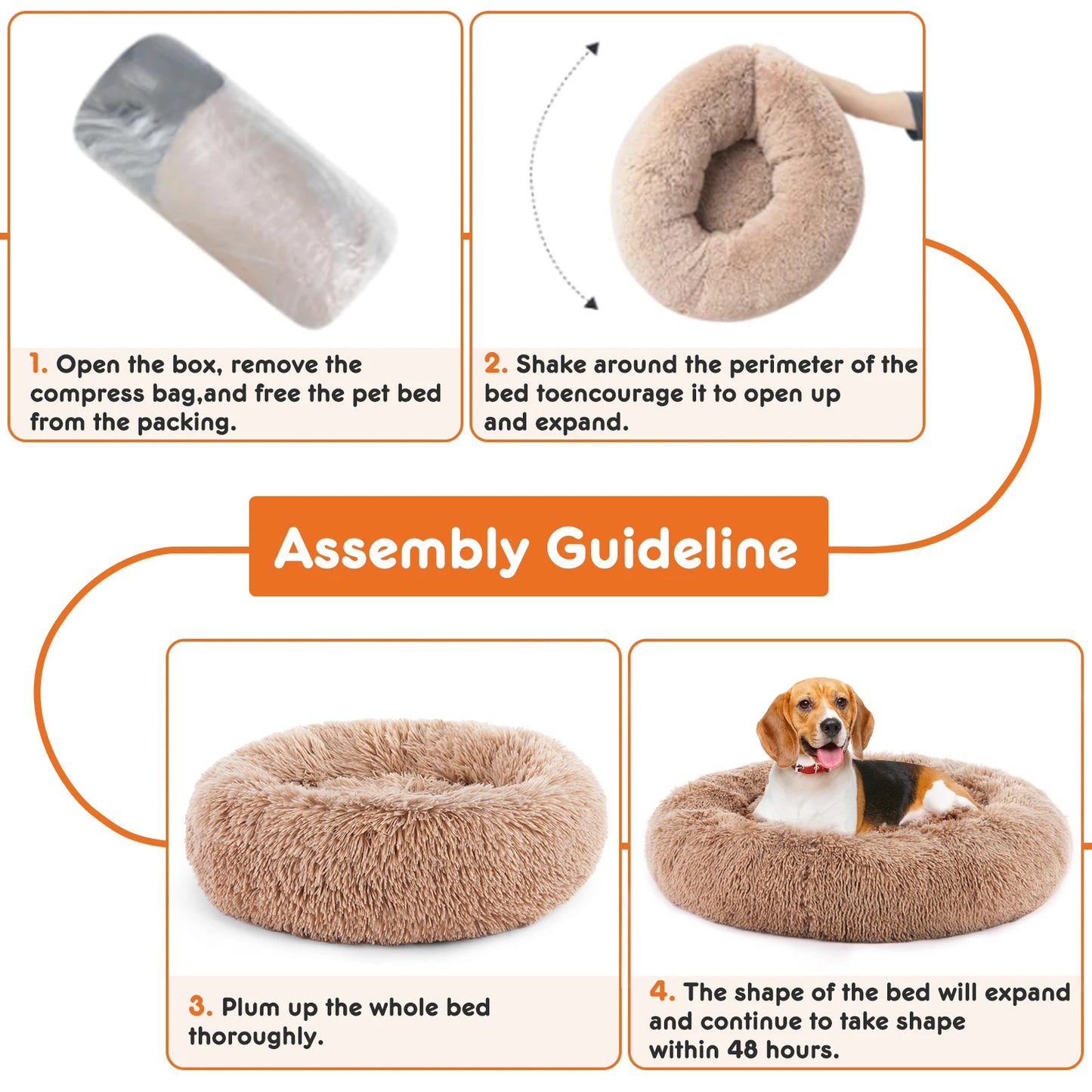 JHK Calming Dog Bed Washable Plush Faux Fur Anti Slip Pet Bed
