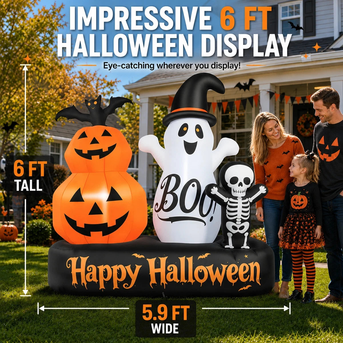 Halloween Inflatable Ghost and Pumpkin Yard Decor With LED Lights