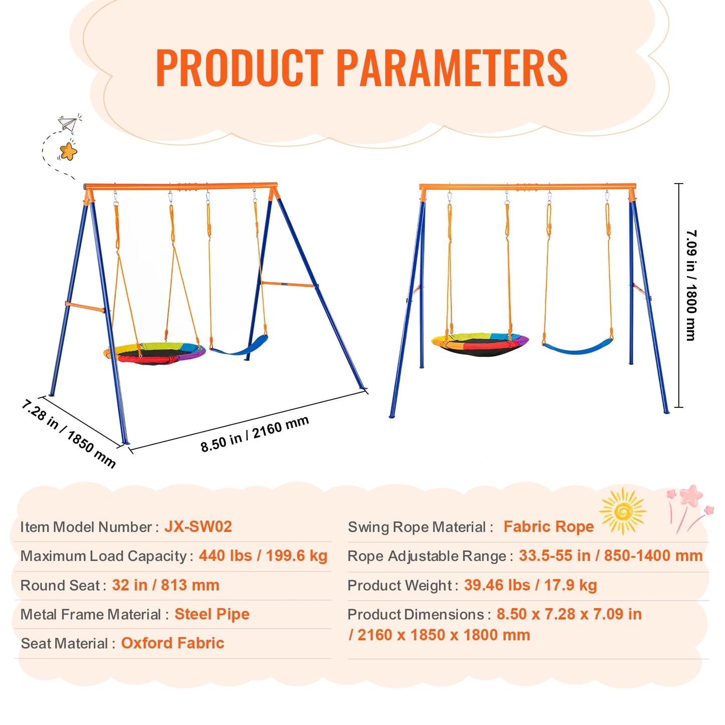 SucceBuy Swing Set 600lb Capacity With Saucer And Belt Seats