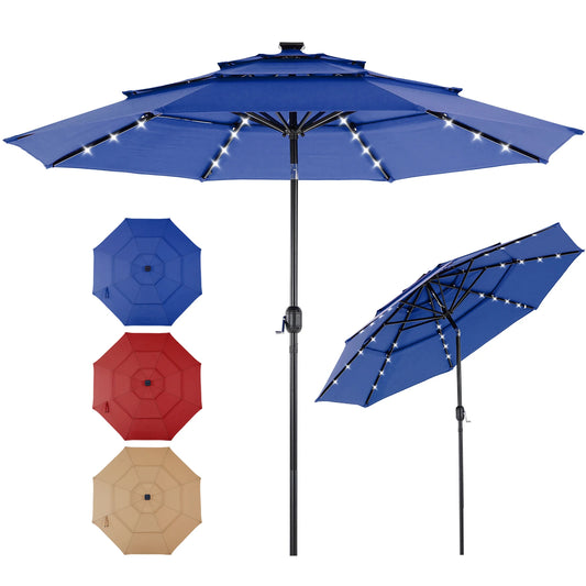 JHK 3-Tier Outdoor Patio Umbrella With Solar LED Lights