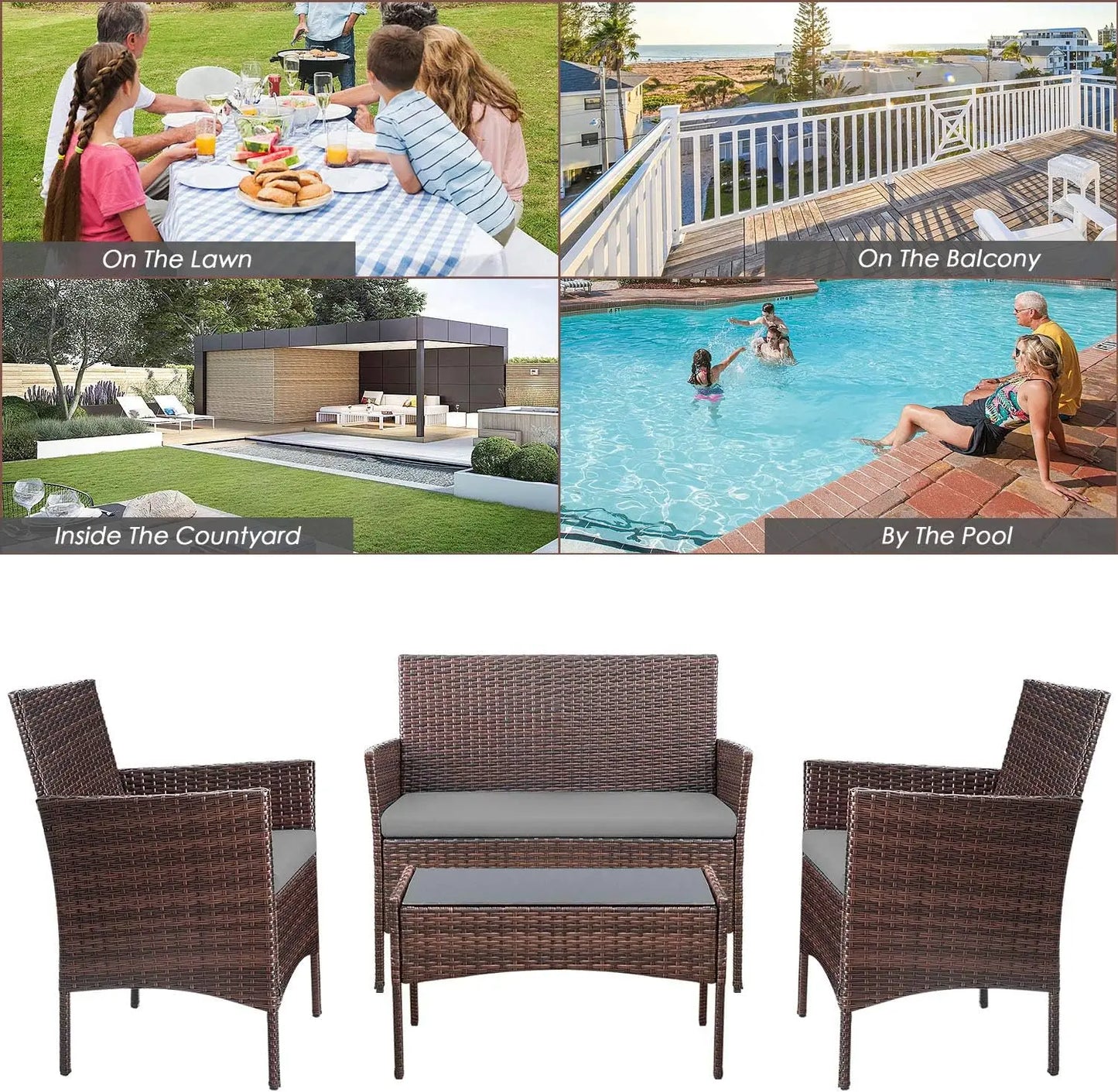 Outdoor Patio Furniture Sets Rattan Chair Wicker Set for Garden