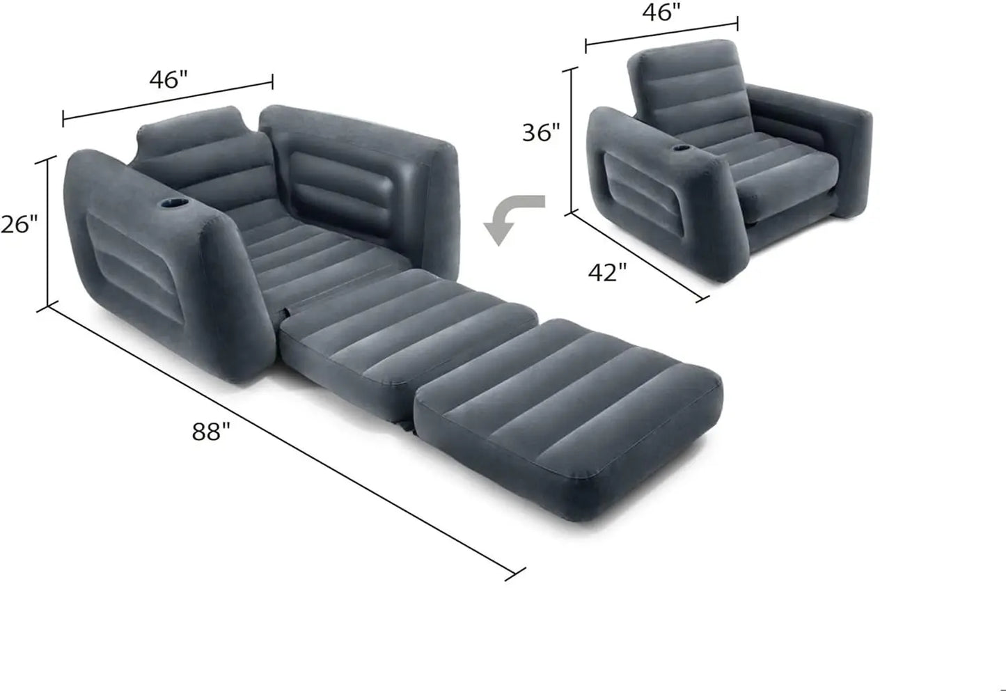 Inflatable Pull-Out Chair With Cupholder And Velvety Surface 2-In-1 Valve