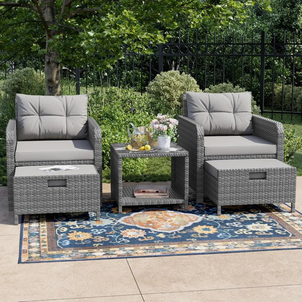 Balcony Furniture 5 Piece Patio Conversation Set Wicker