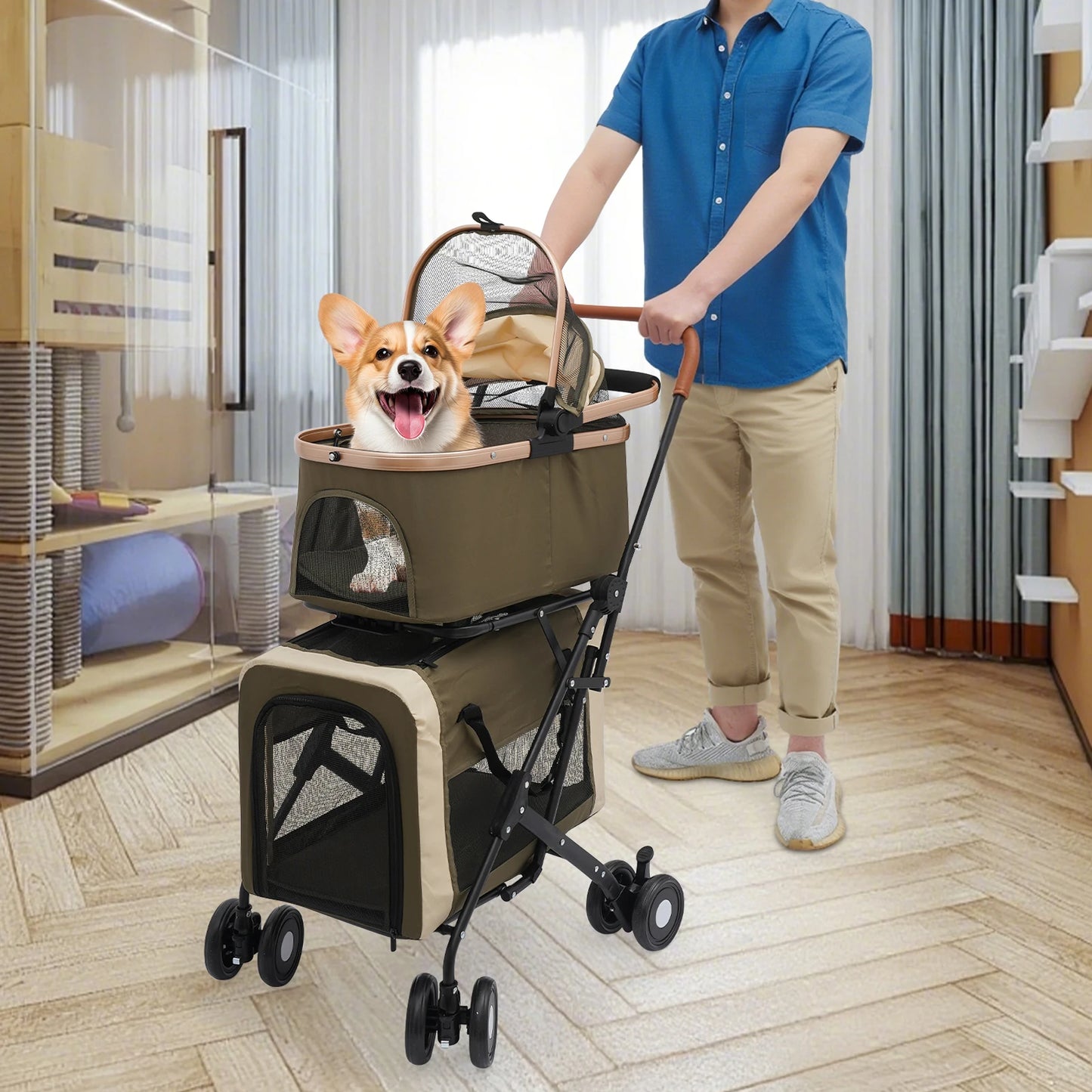 Bymaocar Foldable Pet Stroller With Safety Locks Sunshade Cushions Travel