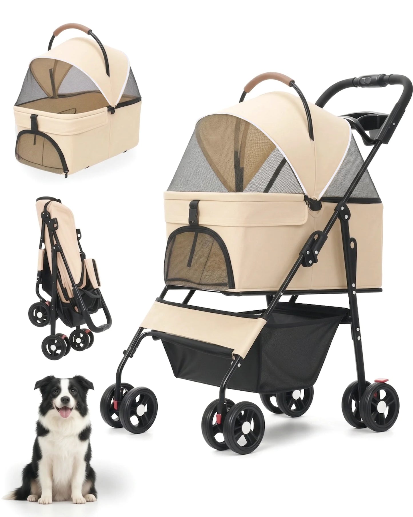 Cabusatly Portable Pet Stroller With Removable Pet Carrier