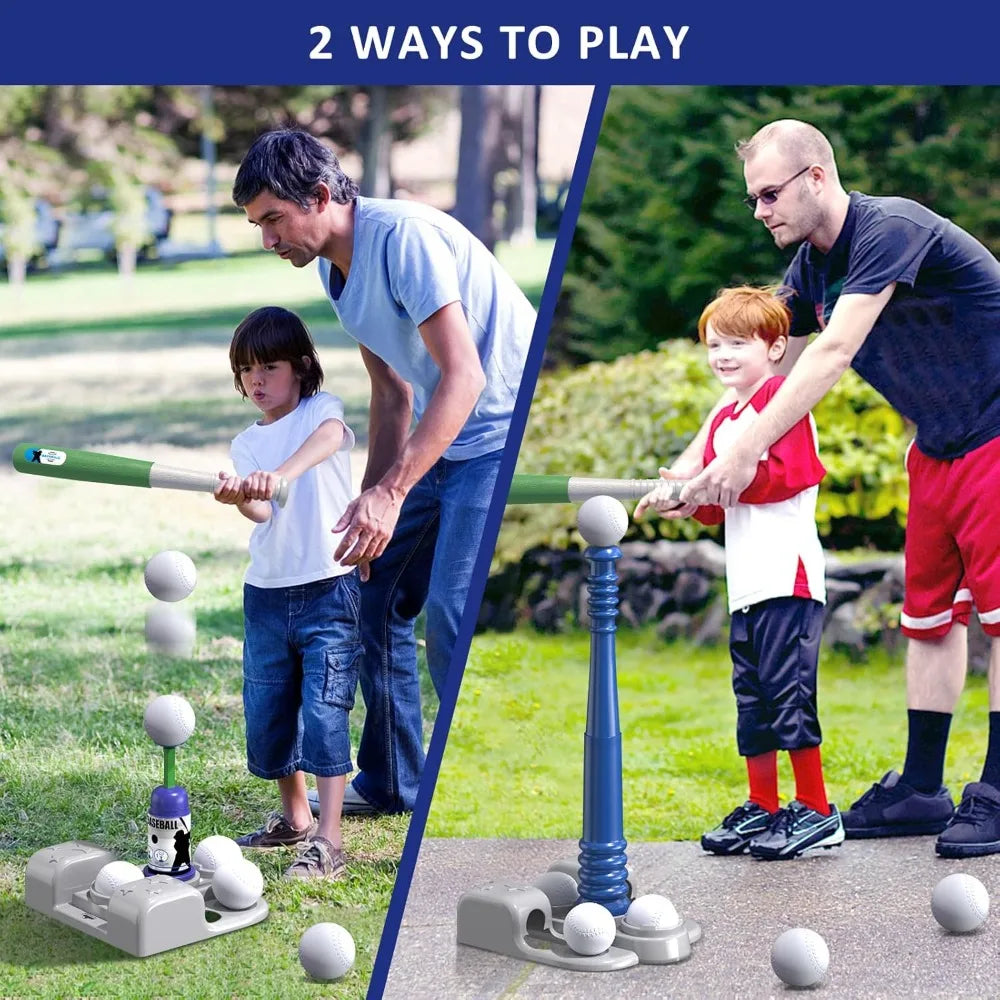 2 In 1 T Ball Set With Automatic Pitching Machine 6 Balls And Adjustable Tee