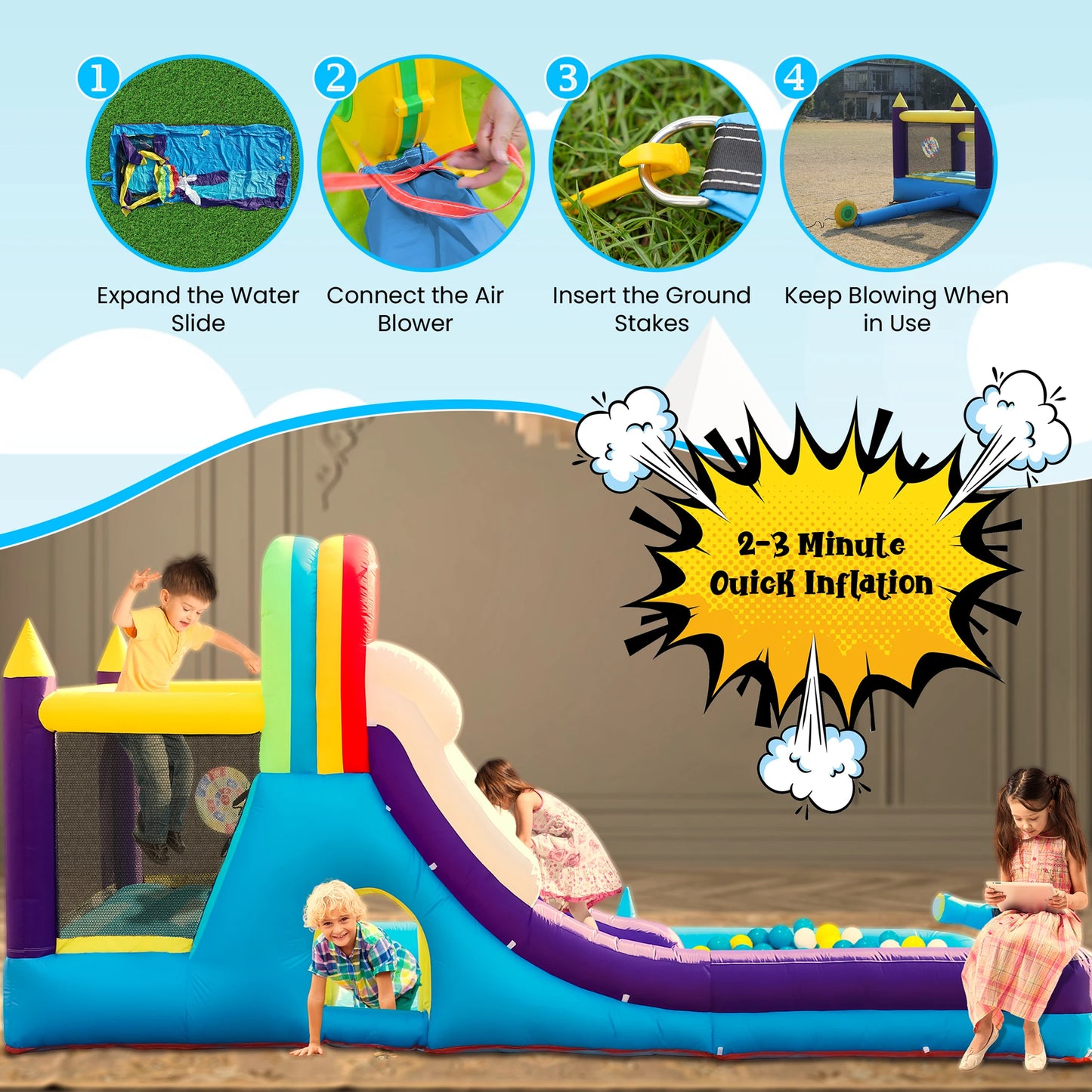 RTS Inflatable Water Slide Bounce House With Splash Pool