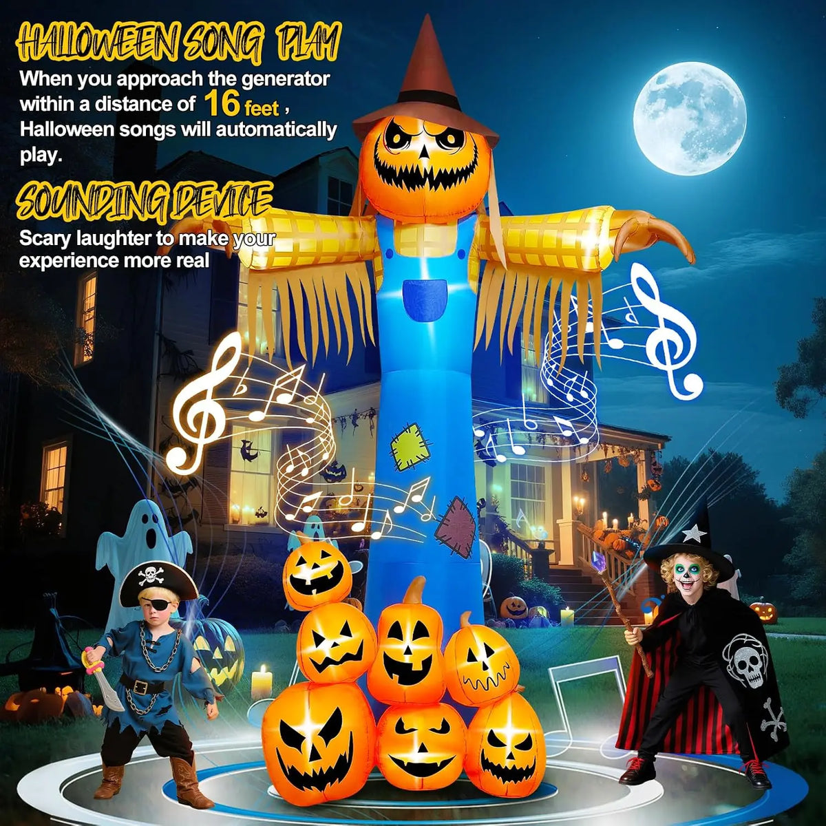 Giant Pumpkin Scarecrow Halloween Inflatable With Music And Scary Sound