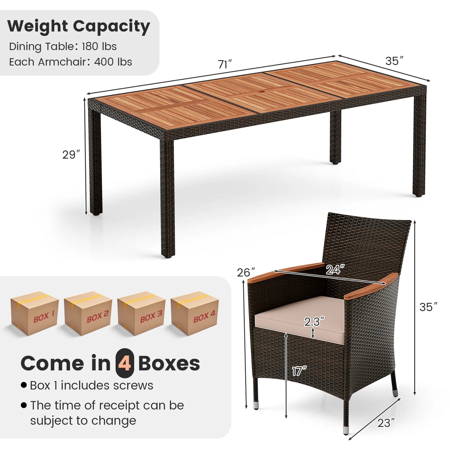 HOMASIS 9-Piece Patio Wicker Dining Set With Acacia Table