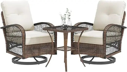 Outdoor Swivel Rocker Patio Set With Wicker Chairs And Cushions