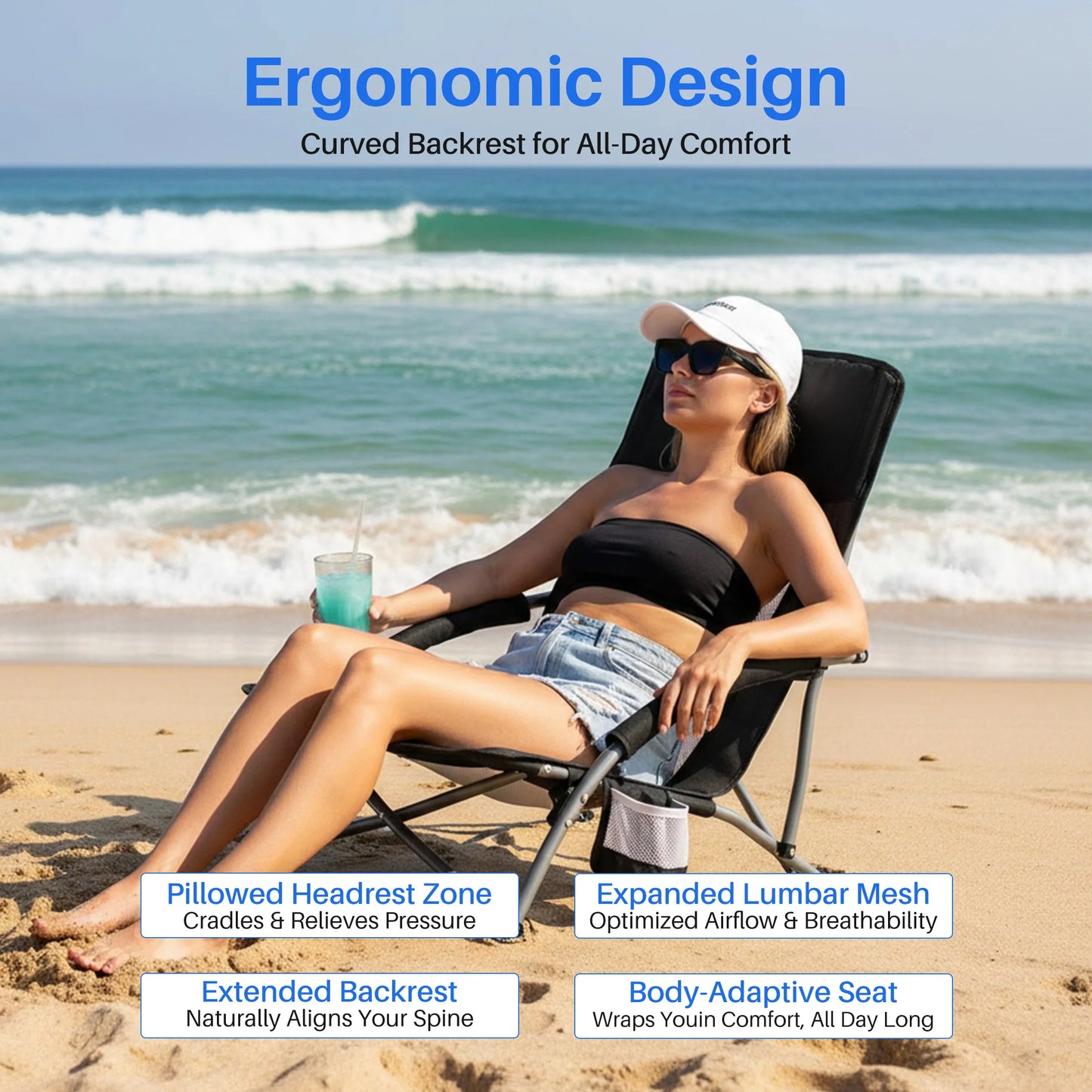 JHK Portable Lightweight Camping Beach Chair With Mesh Back