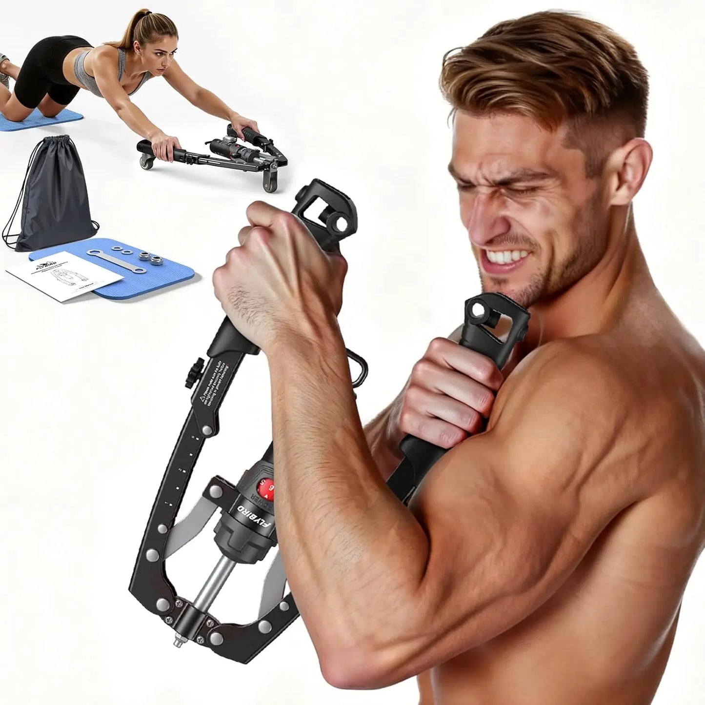 FED Fitness 3in1 Arm Exerciser With Ab Wheel And Hydraulic