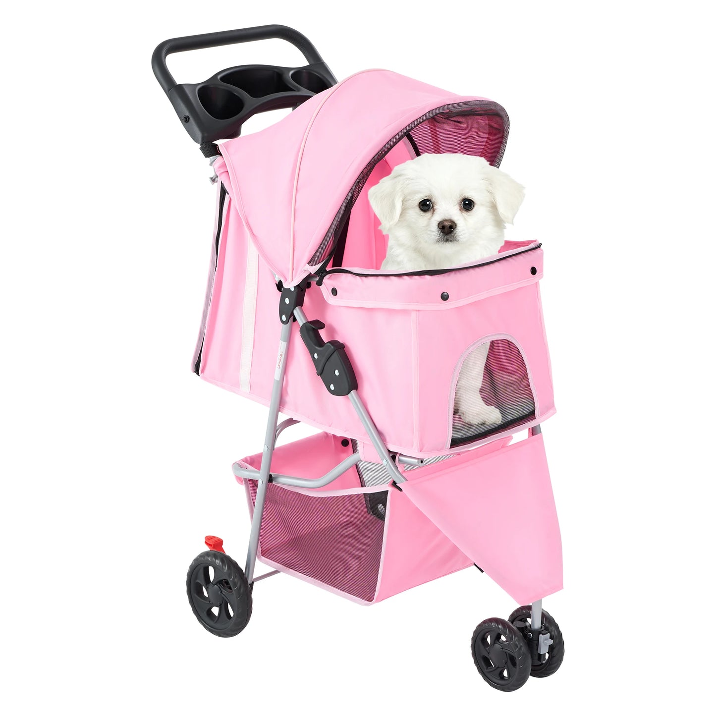 Foldable Three Wheel Pet Stroller For Small Dogs And Cats With Mesh Windows