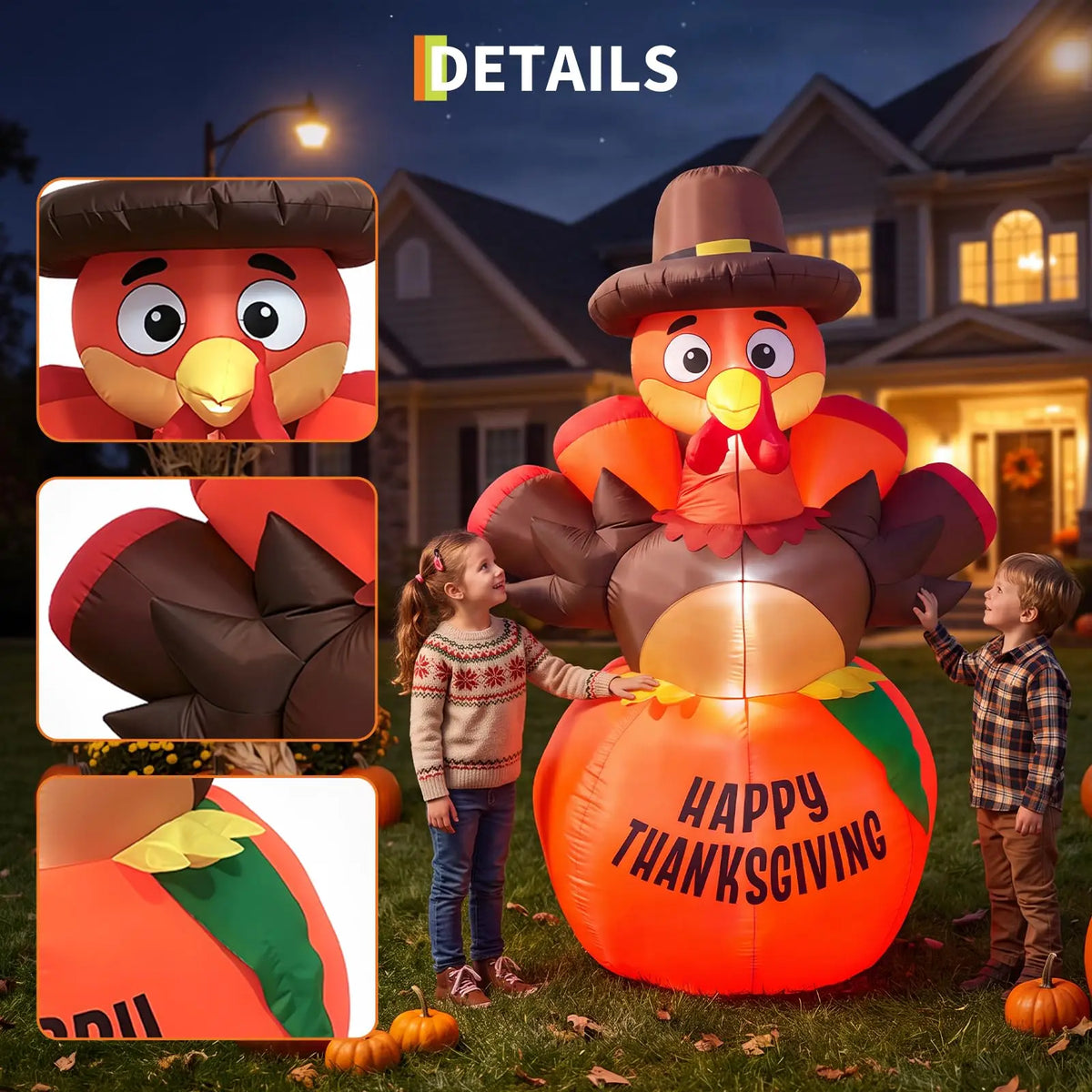 Thanksgiving Halloween Inflatable Turkey And Pumpkin LED Outdoor Yard Decoration
