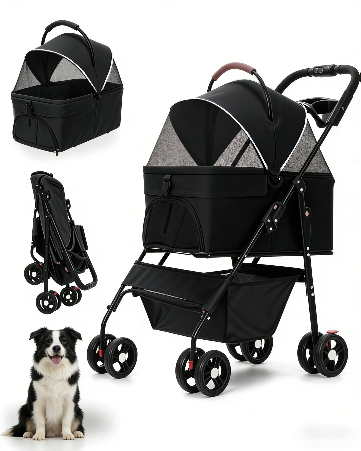 Cabusatly Portable Pet Stroller With Removable Pet Carrier