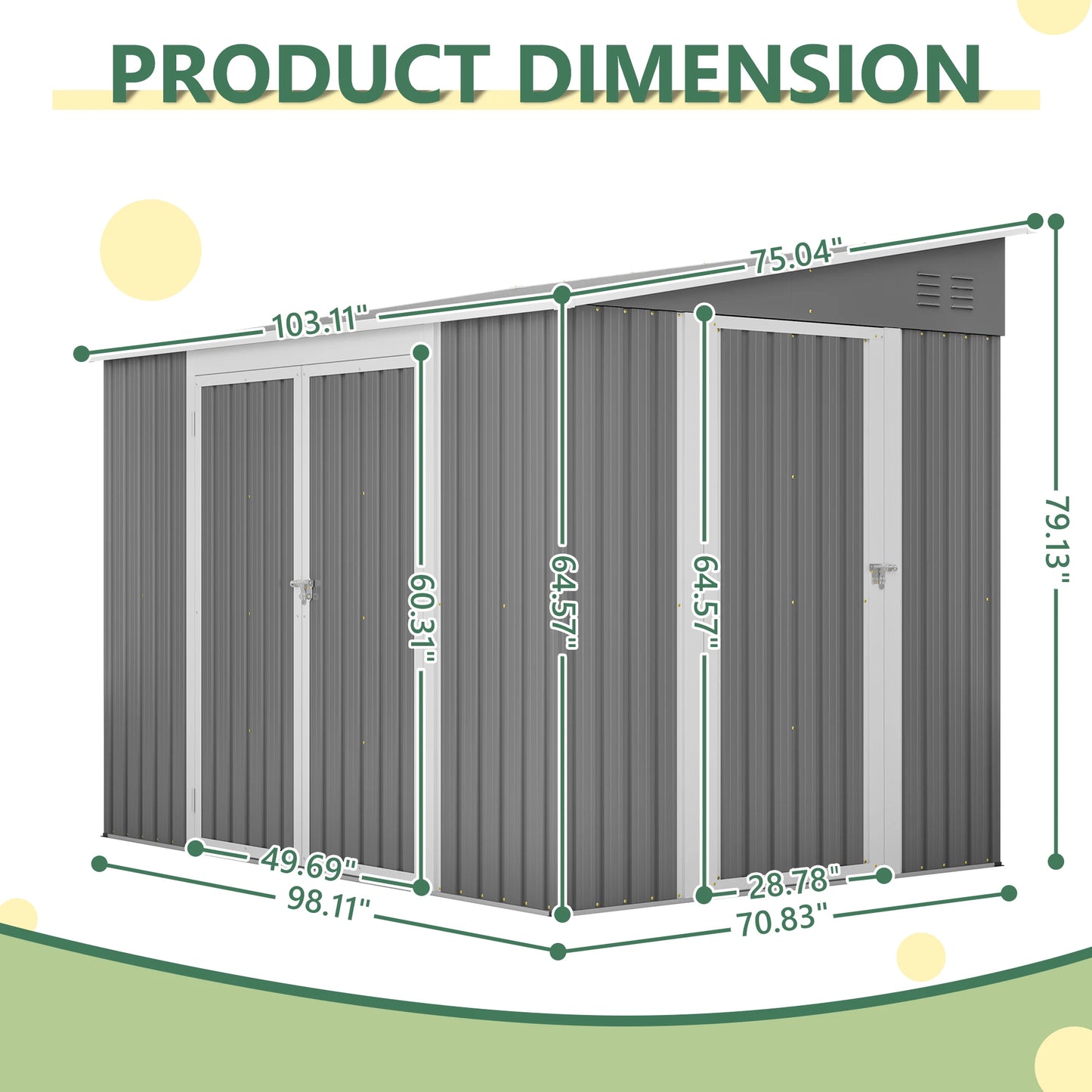 LZBEITEM Metal Outdoor Storage Shed With Lockable Doors
