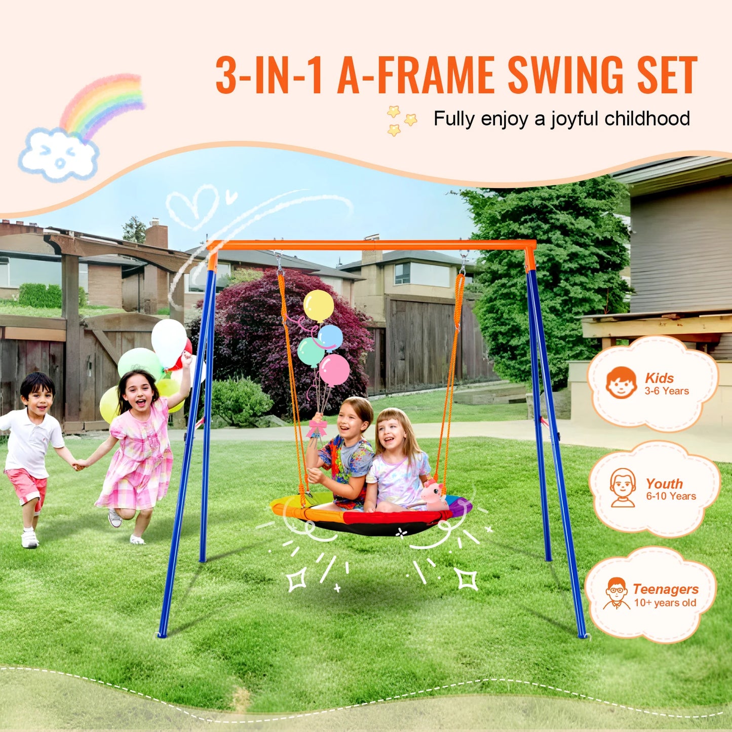 SucceBuy Swing Set 600lb Capacity With Saucer And Belt Seats