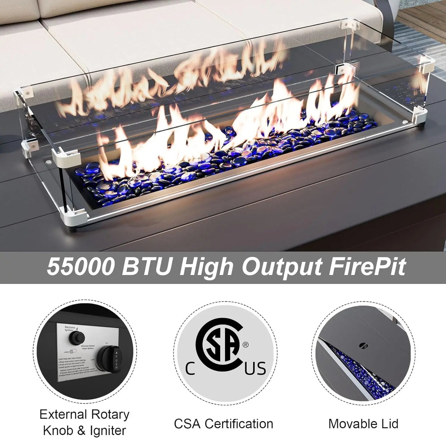 XIAOLANG Aluminum Patio Furniture Set With Propane Fire Pit Table
