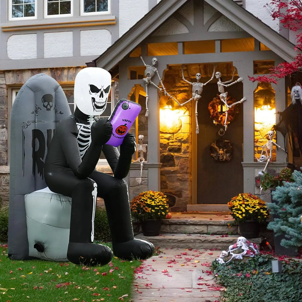 SHXI Halloween Inflatable Skeleton And Tombstone With LED Lights