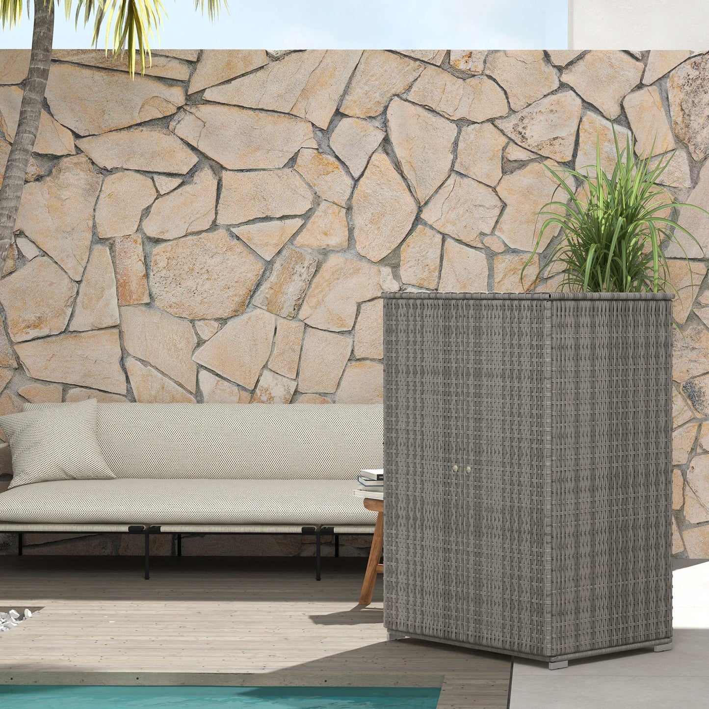 Outsunny Outdoor Wicker Towel Rack for Pool with Drawer