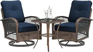 Outdoor Swivel Rocker Patio Set With Wicker Chairs And Cushions