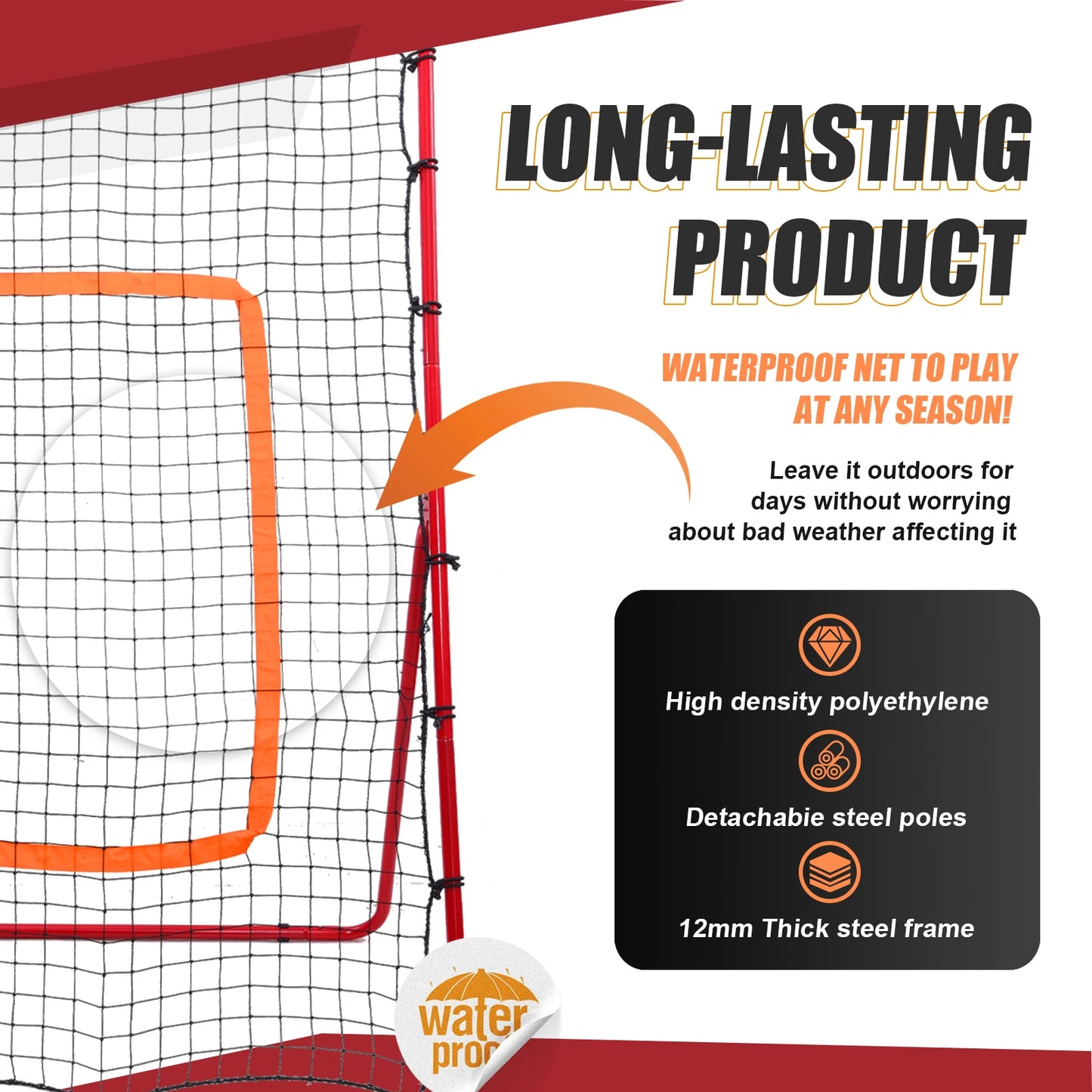 Volleyball Rebounder Net Practice Heavy Duty Steel Frame Adjustable Angles
