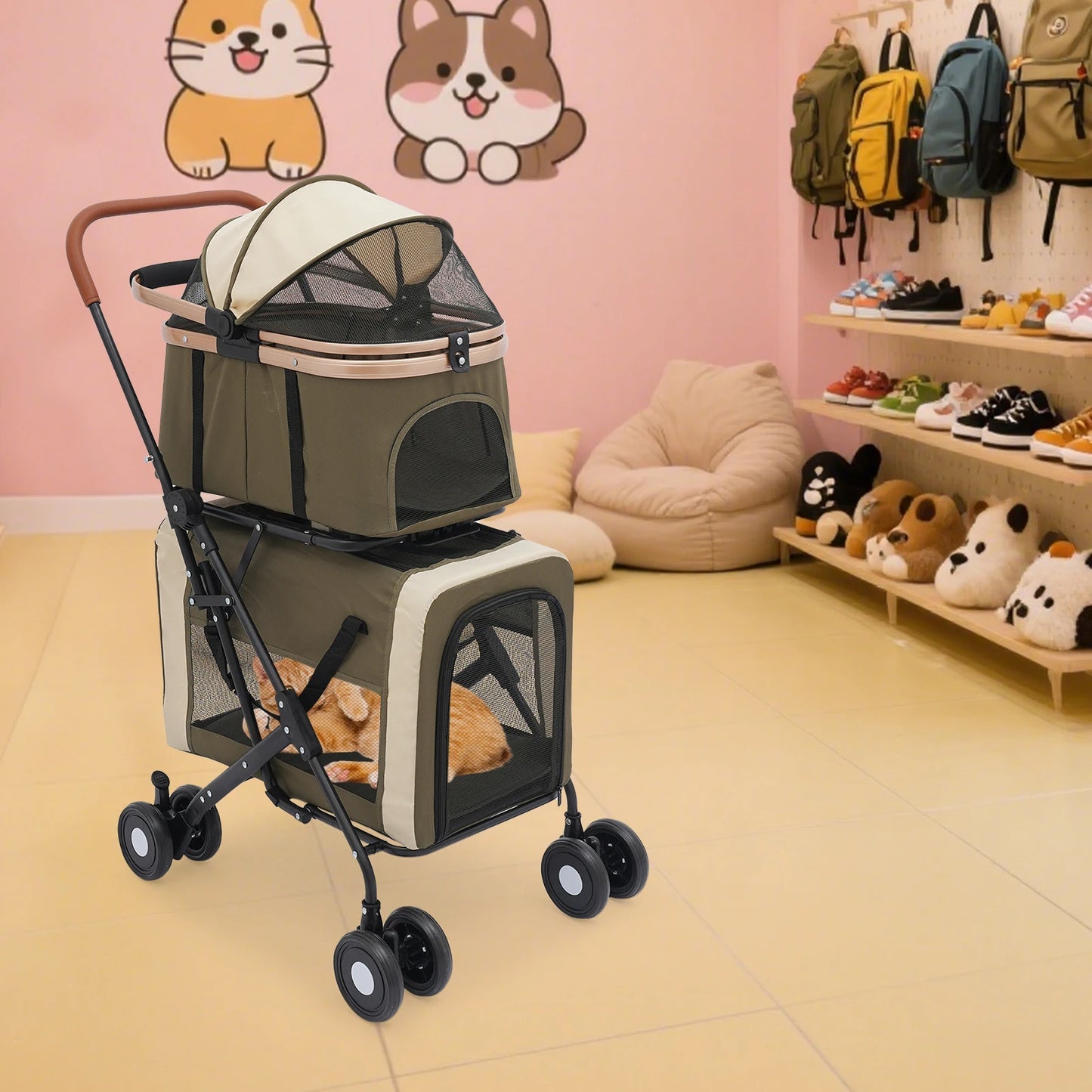 Bymaocar Foldable Pet Stroller With Safety Locks Sunshade Cushions Travel